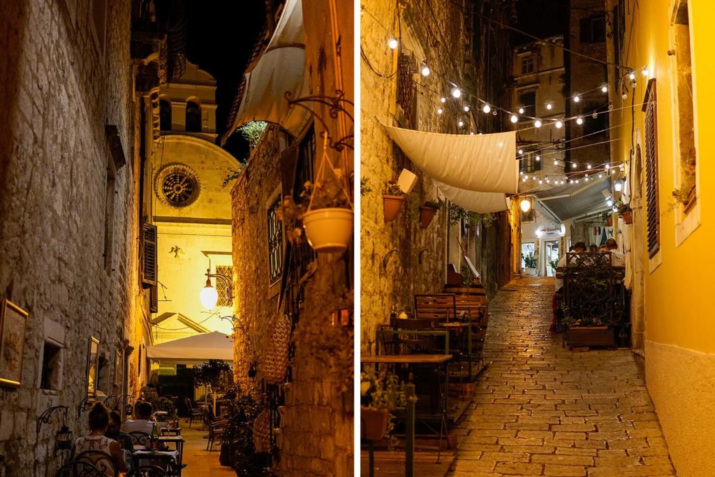 Altstadt von Šibenik bei Nacht